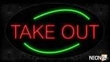 Take-Out In Red With Green Arc Border Neon Sign