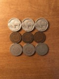 Coins-Indian pennies Liberty V nickels and Buffalo nickels