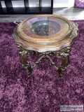 100 YEARS OLD ANTIQUE COFFEE TABLE. WREMOVABLE GLASS TRAY.