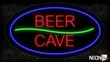 Beer Cave In Red With Green Line And Blue Oval Border Neon Sign