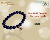 Aum Bracelet In 14k Gold On Onyx Beads