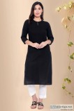 Cotton Black Straight Kurta - Rose Shree