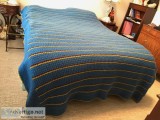 Blanket handmade heavy blue Burgundy and yellow stripes