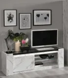 Edina Night TV Stand White And Black Marble Gloss  ChicParadisLu