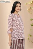 Ayyappan Cotton Block Print Short Kurti - Rose Shree