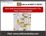 Get Times of India Mangalore Obituary Ad Booking Service Online