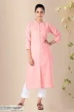 Laazmi Front Open Peach Straight Kurta- Rose Shree