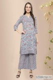 Gray Block Printed Straight Cotton Kurta - Rose Shree