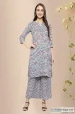 Gray Block Printed Straight Cotton Kurta - Rose Shree