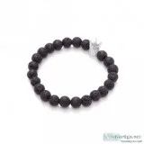 Buy Lava Stone and Studded Crown Elastic Bracelet  From Daviddey