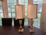 Vintage Lenox porcelain and brass table lamps with shades a pair