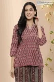 Saraswathi Block Print Cotton Short Kurti - Rose Shree
