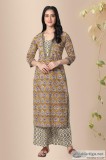 Pallav Sarson Buta Cotton Straight Kurta-Rose Shree