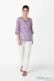 Khilana in Blues Cotton block print Top - Rose Shree