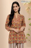 Paudwal Block Print Cotton Short Kurti - Rose Shree