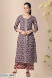 Shisht Jacket style Cotton Block Print Kurta - Rose Shree