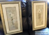 Pair of Floral Art Prints with Silver Frame