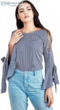 Buy Casual Bell Sleeve Solid Blue Top at Flipkart