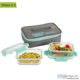 370ml x 2 Allo FoodSafe Microwave Oven Safe Glass Lunch box with