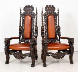 Carved Oak Italian Renaissance Arm Chairs