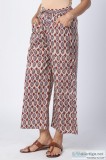 Pallav Peepal Laal Cotton Block Print Farsi Pant- Rose Shree