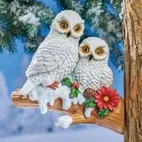 Hand Painted Winter Owls Tree Branch Hanger Figurine