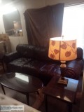 Leather Sofa with tables n lamps