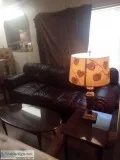 Leather Sofa with tables n lamps