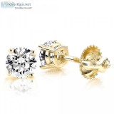 18K Gold Solitaire 1 Carat Round Diamond Stud Earrings