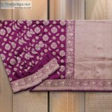 Dark Purple Shade Banarasi Floral Border Saree