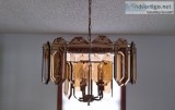 BRASS 2 TIER 5 LIGHT BEVELED GLASS CHANDELIER LIGHTING