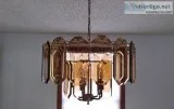 BRASS 2 TIER 5 LIGHT BEVELED GLASS CHANDELIER LIGHTING