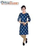 Women Fabric Heavy Rayon Neavy Blue Printed Straight Kurta