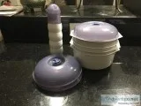 Containers with lids set up 12 by stream There New