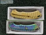 Gold and rainbow Raven pocket knife SET OF 2