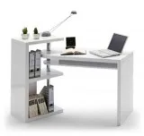Pocock White High Gloss Office Desk With Clever Swivel Shelving