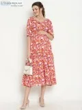 Multicolor Nursing Friendly Maternity Tiered Dress