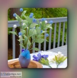 Custom Artificial Pom-Pom Floral Decor wOmbre Lilac-Blue Vase