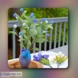Custom Artificial Pom-Pom Floral Decor wOmbre Lilac-Blue Vase