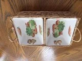 Antique Double Relish Dishes in Basket