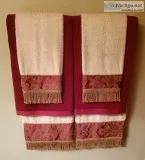 Decorative 8-Piece Burgundy and Bone Towel Set With and Without 