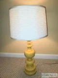 Large Canary Yellow Table Lamp With Natural Linen Drum Shade