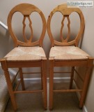 Two (2) Oak Hardwood Barstool with Comfortable Woven Seat High B