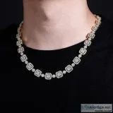 12mm 18k Gold Plated Baguette and Round Cluster Necklace