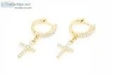 Seneca Cross Huggie Hoop XS Earrings 14K 0.30ctw