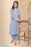 Blue Blossom Cotton Block print Long Kurti - Rose Shree