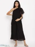 2pc. Maternity One-Shoulder Top with Pants Set - Black