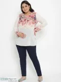 Plus-Size Maternity Top White Floral Print Georgette