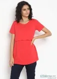 Short Sleeve Cotton Zipper Nursing T-shirt - Orange