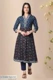 Nindey cotton Block print Anarkali Kurta- Rose Shree